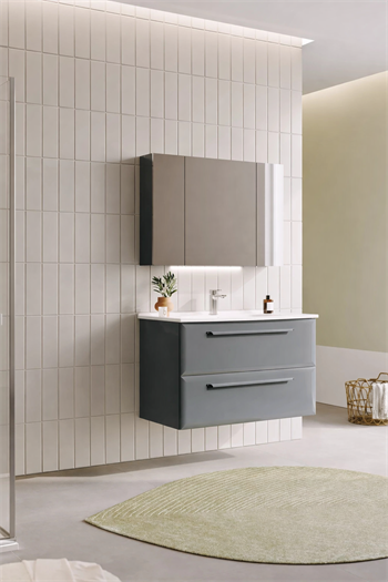 Orka Nuvola Banyo Dolabı Takımı, 100 cm, Parlak Lake Antrasit (Ledli-Dolaplı Ayna), 5000601