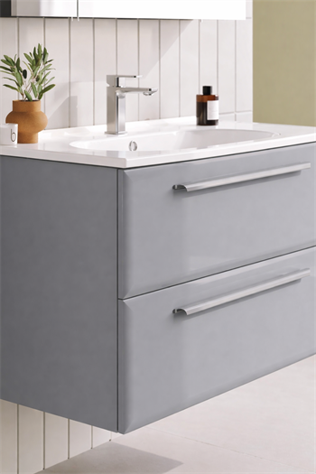 Orka Nuvola Banyo Dolabı Takımı, 100 cm, Parlak Lake Gri (Ledli-Dolaplı Ayna), 5004181