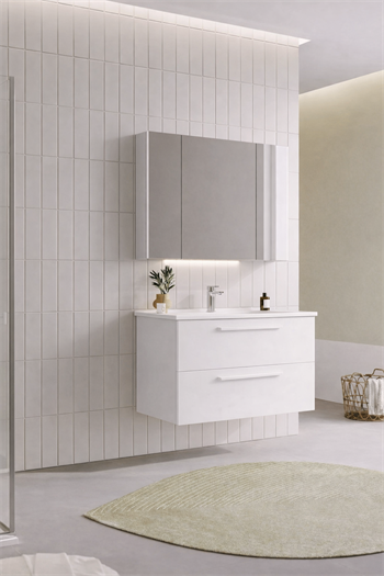 Orka Nuvola Banyo Dolabı Takımı, 100 cm, Parlak Lake Beyaz (Ledli-Dolaplı Ayna), 5004183