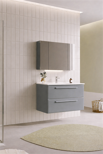 Orka Nuvola Banyo Dolabı Takımı, 100 cm, Parlak Lake Gri (Ledli-Dolaplı Ayna), 5004181