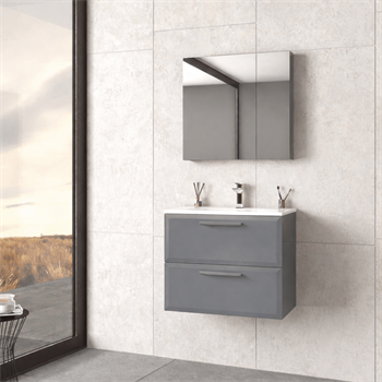 Orka Nuvola Banyo Dolabı Takımı, 65 cm, Parlak Lake Gri (Ledli-Dolaplı Ayna), 5000587
