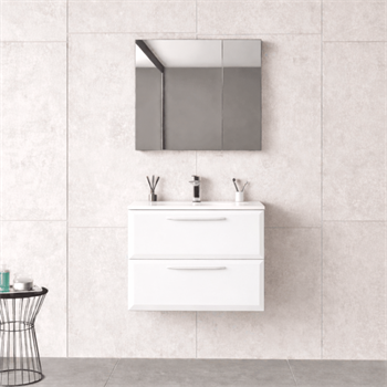 Orka Nuvola Banyo Dolabı Takımı, 65 cm, Parlak Lake Beyaz (Ledli-Dolaplı Ayna), 5004193