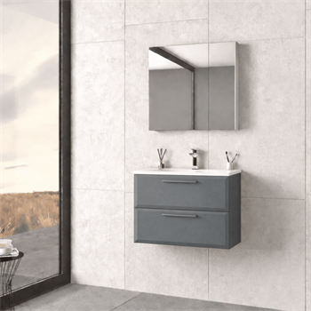 Orka Nuvola Banyo Dolabı Takımı, 65 cm, Parlak Lake Antrasit (Ledli-Dolaplı Ayna), 5000589
