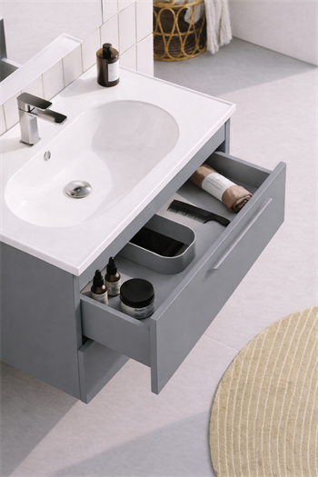 Orka Nuvola Banyo Dolabı Takımı, 65 cm, Parlak Lake Gri (Ledli-Dolaplı Ayna), 5000587