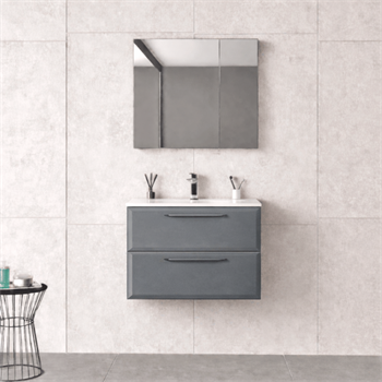 Orka Nuvola Banyo Dolabı Takımı, 65 cm, Parlak Lake Antrasit (Ledli-Dolaplı Ayna), 5000589