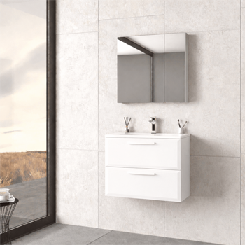 Orka Nuvola Banyo Dolabı Takımı, 65 cm, Parlak Lake Beyaz (Ledli-Dolaplı Ayna), 5004193