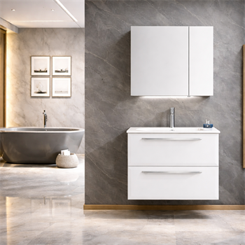 Orka Nuvola Banyo Dolabı Takımı, 80 cm, Parlak Lake Beyaz (Ledli-Dolaplı Ayna), 5000591