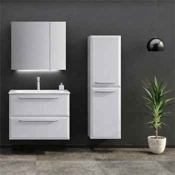 Orka Nuvola Banyo Dolabı Takımı, 80 cm, Parlak Lake Kaşmir (Ledli-Dolaplı Ayna), 5004184