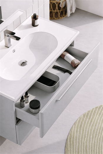 Orka Nuvola Banyo Dolabı Takımı, 80 cm, Parlak Lake Kaşmir (Ledli-Dolaplı Ayna), 5004184