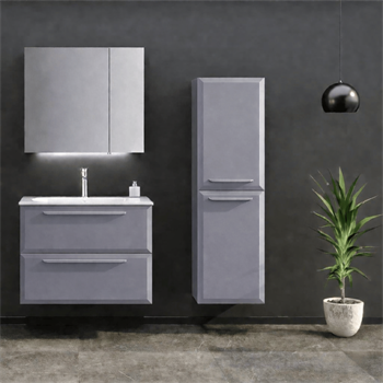 Orka Nuvola Banyo Dolabı Takımı, 80 cm, Parlak Lake Gri (Ledli-Dolaplı Ayna), 5004186