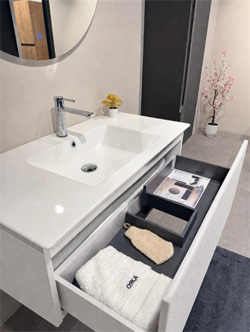 Orka Olbia 120 cm Mat Beyaz Banyo Dolabı Takımı , 5006692