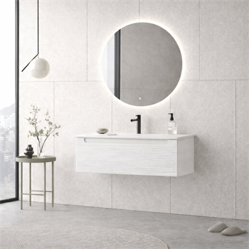 Orka Olbia Banyo Dolabı Takımı, 100 cm, Mat Beyaz (Ledli Ayna), 5006689