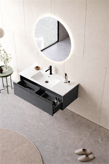 Orka Olbia Banyo Dolabı Takımı, 100 cm, Mat Antrasit (Ledli Ayna), 5006691