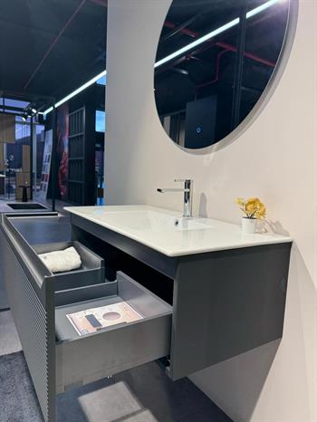 Orka Olbia Banyo Dolabı Takımı, 100 cm, Mat Antrasit (Ledli Ayna), 5006691