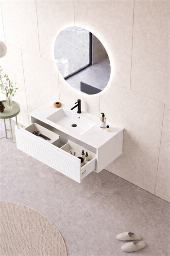 Orka Olbia Banyo Dolabı Takımı, 100 cm, Mat Beyaz (Ledli Ayna), 5006689