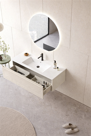 Orka Olbia Banyo Dolabı Takımı, 120 cm, Mat Kaşmir (Ledli Ayna), 5006693
