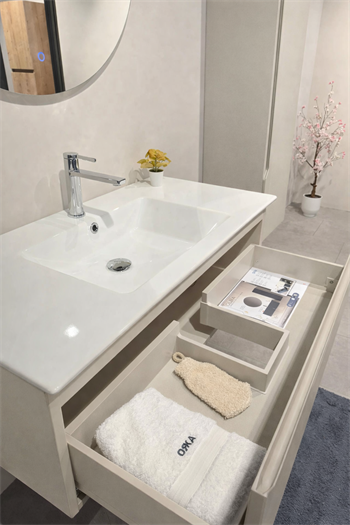 Orka Olbia Banyo Dolabı Takımı, 120 cm, Mat Kaşmir (Ledli Ayna), 5006693