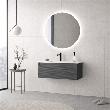 Orka Olbia Banyo Dolabı Takımı, 80 cm, Mat Antrasit (Ledli Ayna), 5006688