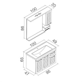 Orka Perge Banyo Dolabı Takımı, 100 cm, Beyaz (Led Spotlu, Dolaplı Ayna), 5000627