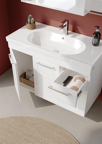 Orka Perge 85 cm Beyaz Banyo Dolabı Alt Modül ve Lavabo