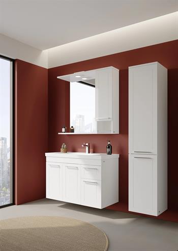 Orka Perge Banyo Dolabı Takımı, 85 cm, Beyaz (Led Spotlu, Dolaplı Ayna), 5000623