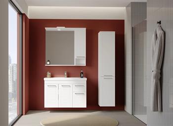 Orka Perge Banyo Dolabı Takımı, 85 cm, Beyaz (Led Spotlu, Dolaplı Ayna), 5000623