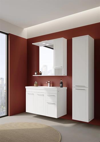 Orka Perge Banyo Dolabı Takımı, 100 cm, Beyaz (Led Spotlu, Dolaplı Ayna), 5000627