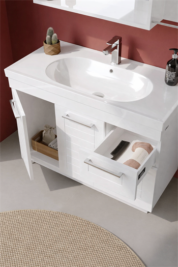 Orka Perge Banyo Dolabı Takımı, 100 cm, Beyaz (Led Spotlu, Dolaplı Ayna), 5000627