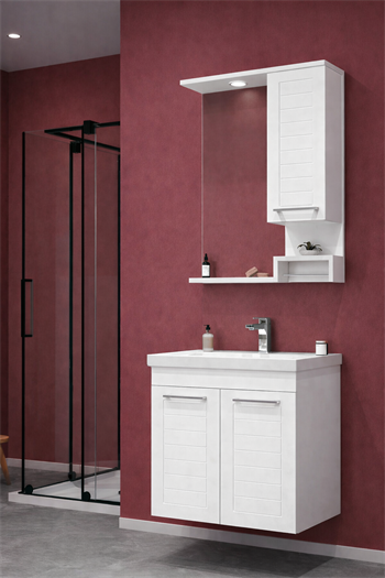 Orka Perge Banyo Dolabı Takımı, 65 cm, Beyaz (Led Spotlu, Dolaplı Ayna), 5000617