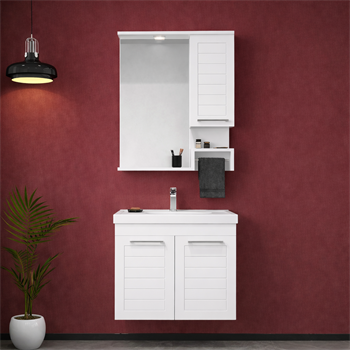 Orka Perge Banyo Dolabı Takımı, 65 cm, Beyaz (Led Spotlu, Dolaplı Ayna), 5000617