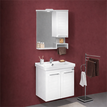 Orka Perge Banyo Dolabı Takımı, 65 cm, Beyaz (Led Spotlu, Dolaplı Ayna), 5000617