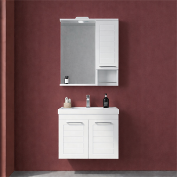 Orka Perge Banyo Dolabı Takımı, 65 cm, Beyaz (Led Spotlu, Dolaplı Ayna), 5000617