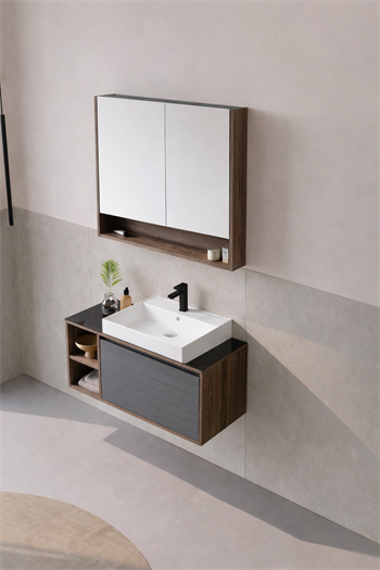 Orka Prato 100 cm Banyo Dolabı Takımı Navaro/Antrasit (Dolaplı Ayna), 5003634