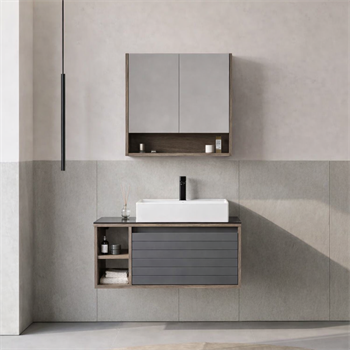 Orka Prato 100 cm Banyo Dolabı Takımı Navaro/Antrasit (Dolaplı Ayna), 5003634