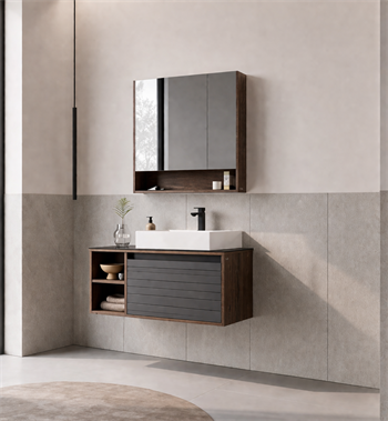Orka Prato 100 cm Banyo Dolabı Takımı Navaro/Antrasit (Dolaplı Ayna), 5003634