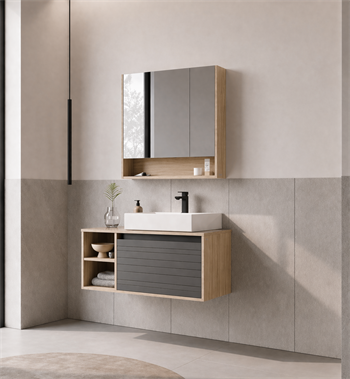 Orka Prato 100 cm Banyo Dolabı Takımı Legnano/Antrasit (Dolaplı Ayna), 5003620