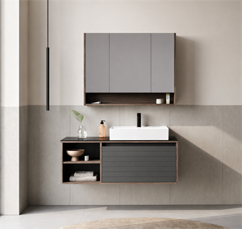 Orka Prato 120 cm Banyo Dolabı Takımı Navaro/Antrasit (Dolaplı Ayna), 5003635