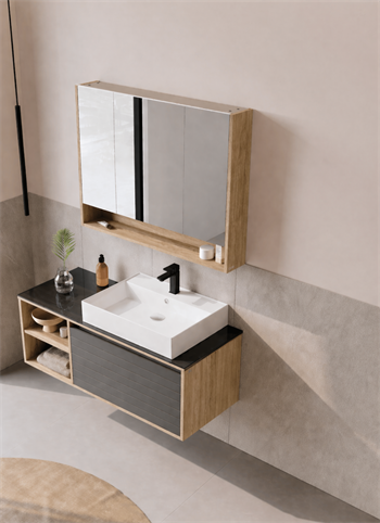 Orka Prato 120 cm Banyo Dolabı Takımı Legnona/Antrasit (Dolaplı Ayna), 5003619