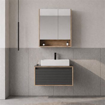 Orka Prato 80 cm Banyo Dolabı Takımı Legnano/Antrasit (Dolaplı Ayna), 5003621