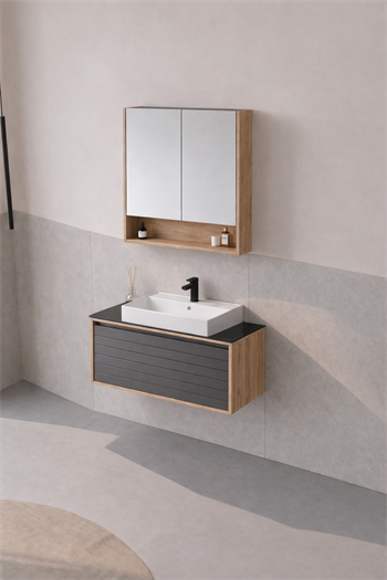 Orka Prato 80 cm Banyo Dolabı Takımı Legnano/Antrasit (Dolaplı Ayna), 5003621