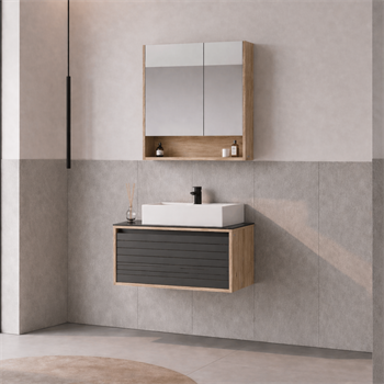 Orka Prato 80 cm Banyo Dolabı Takımı Legnano/Antrasit (Dolaplı Ayna), 5003621