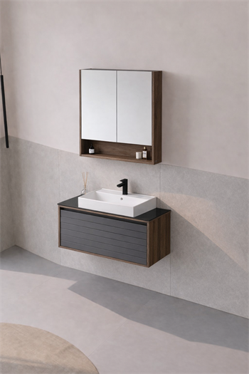 Orka Prato 80 cm Banyo Dolabı Takımı Navaro/Antrasit (Dolaplı Ayna), 5003633