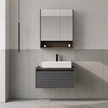 Orka Prato 80 cm Banyo Dolabı Takımı Navaro/Antrasit (Dolaplı Ayna), 5003633