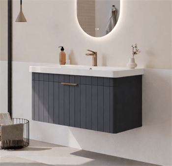 Orka Procıda 105 cm Mat Antrasit / Altın Kulplu ,Banyo Dolabı Alt Modül ve Lavabo, 5007218