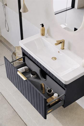Orka Procıda 105 cm Mat Antrasit / Altın Kulplu ,Banyo Dolabı Alt Modül ve Lavabo, 5007218