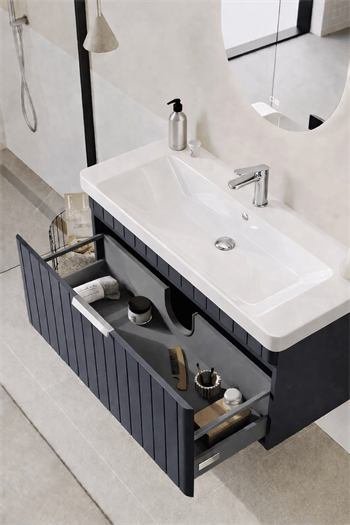 Orka Procıda 105 cm Mat Antrasit / Krom Kulplu ,Banyo Dolabı Alt Modül ve Lavabo, 5007222