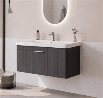 Orka Procıda 105 cm Mat Antrasit / Krom Kulplu ,Banyo Dolabı Alt Modül ve Lavabo, 5007222