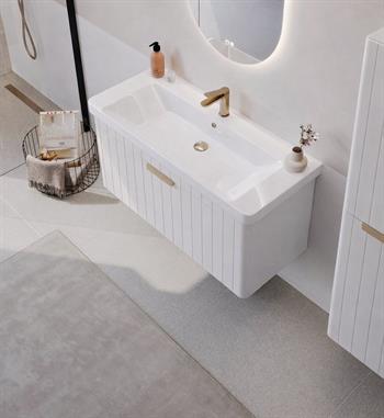 Orka Procıda 105 cm Mat Beyaz / Altın Kulplu ,Banyo Dolabı Alt Modül ve Lavabo, 5007217