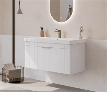 Orka Procıda 105 cm Mat Beyaz / Altın Kulplu ,Banyo Dolabı Alt Modül ve Lavabo, 5007217