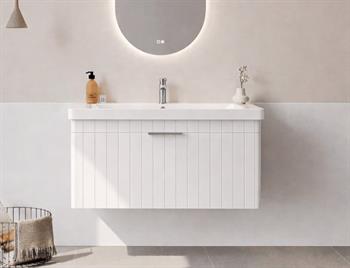 Orka Procıda 105 cm Mat Beyaz / Krom Kulplu ,Banyo Dolabı Alt Modül ve Lavabo, 5007221